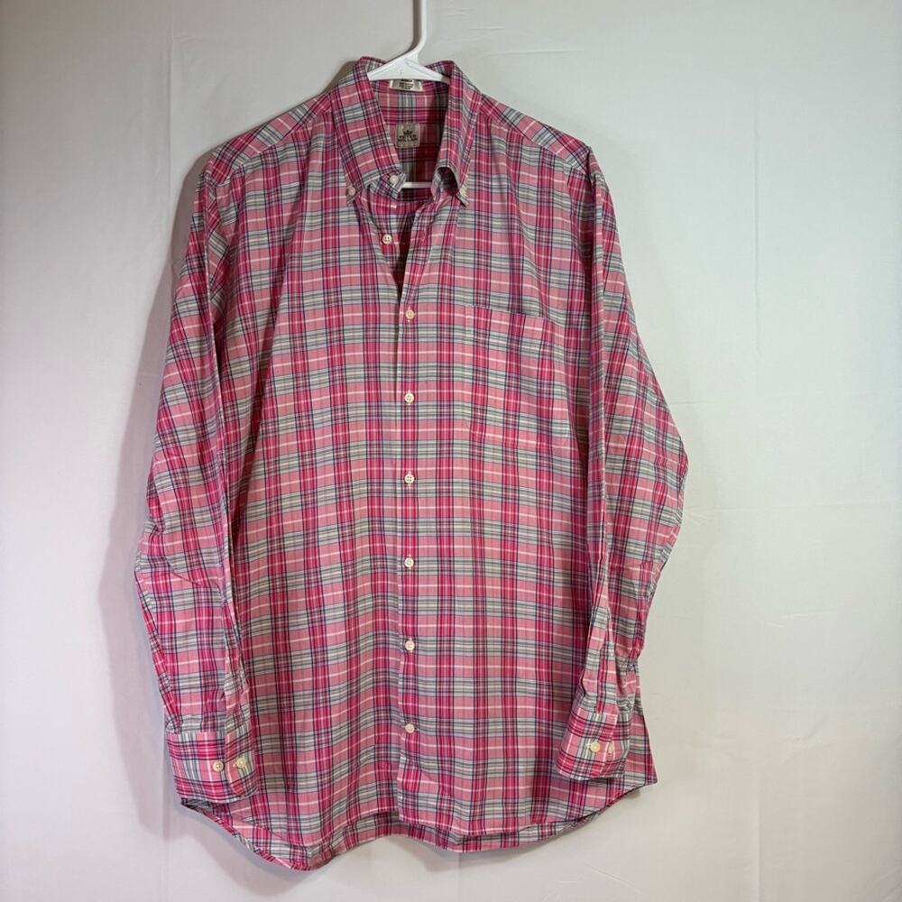 Peter Millar Men's Pink White Plaid Button Down Shirt Size Medium H0146